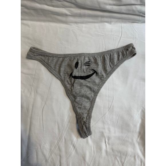 NWOT Joe Boxer Vintage 90’s Grey Smiley Face Cotton Thong Panty Size L - Picture 1 of 2